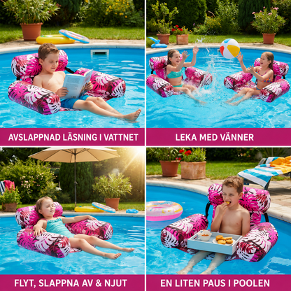 FlytFåtölj™ – Uppblåsbar Poolhängmatta med Ryggstöd Vikbar Vattenlounger