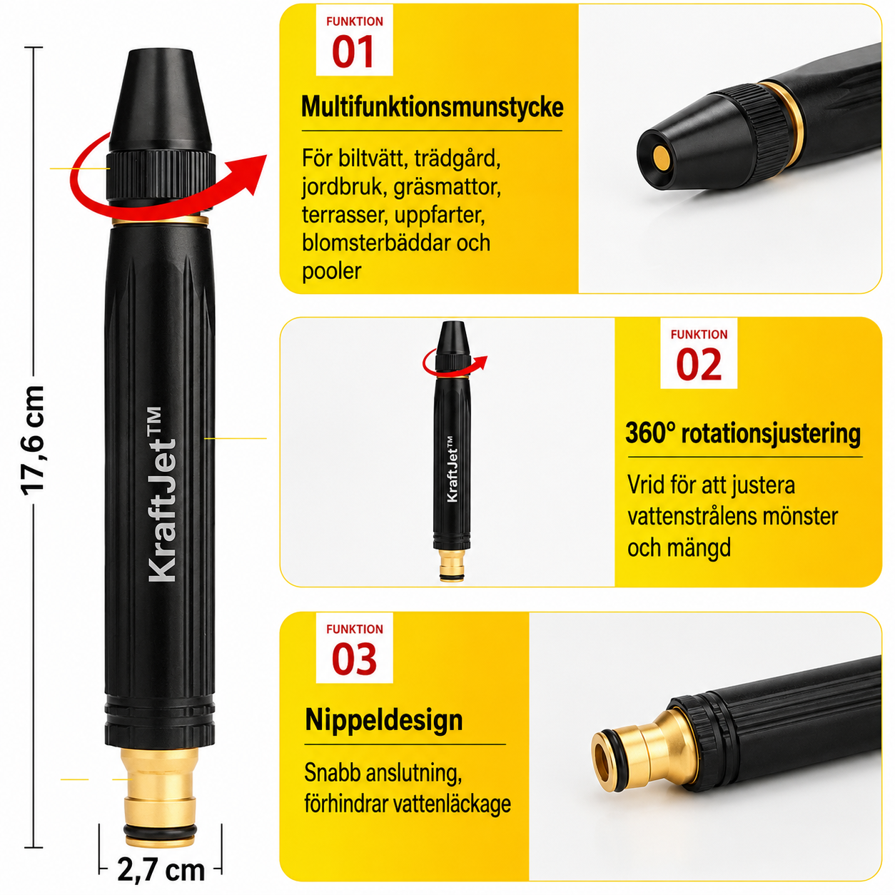 KraftJet™ Högtryckstvättspistol med gratis 5 meters slang och 4 kopplingar