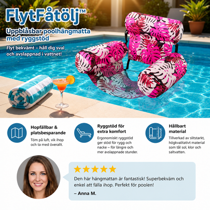 FlytFåtölj™ – Uppblåsbar Poolhängmatta med Ryggstöd Vikbar Vattenlounger