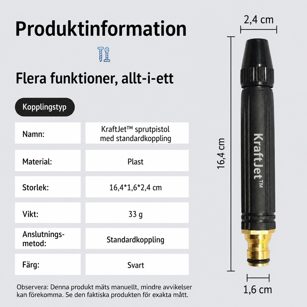KraftJet™ Högtryckstvättspistol med gratis 5 meters slang och 4 kopplingar
