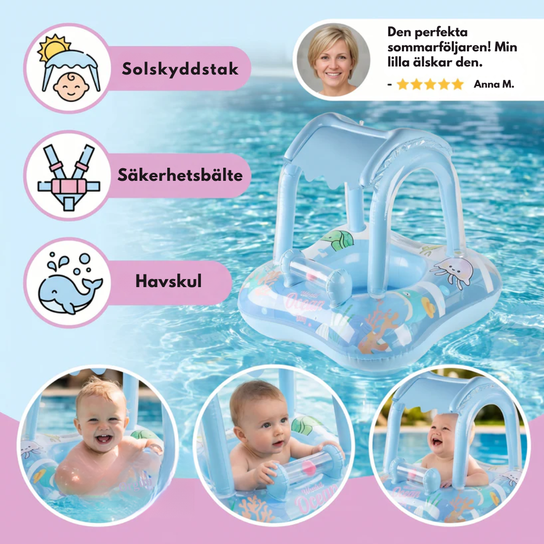 SolFlyt™ | Baby pool float med soltak och havsmotiv