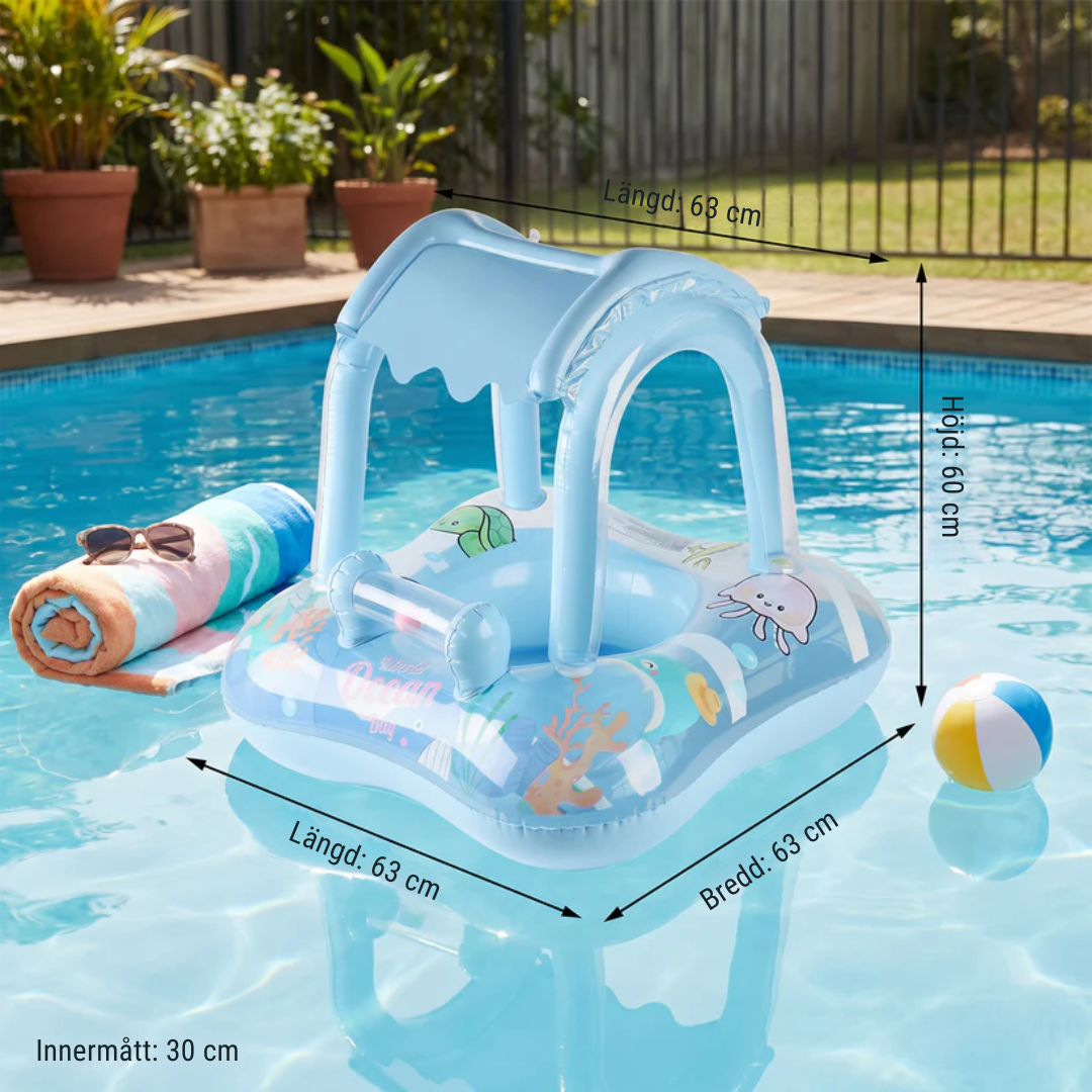 SolFlyt™ | Baby pool float med soltak och havsmotiv