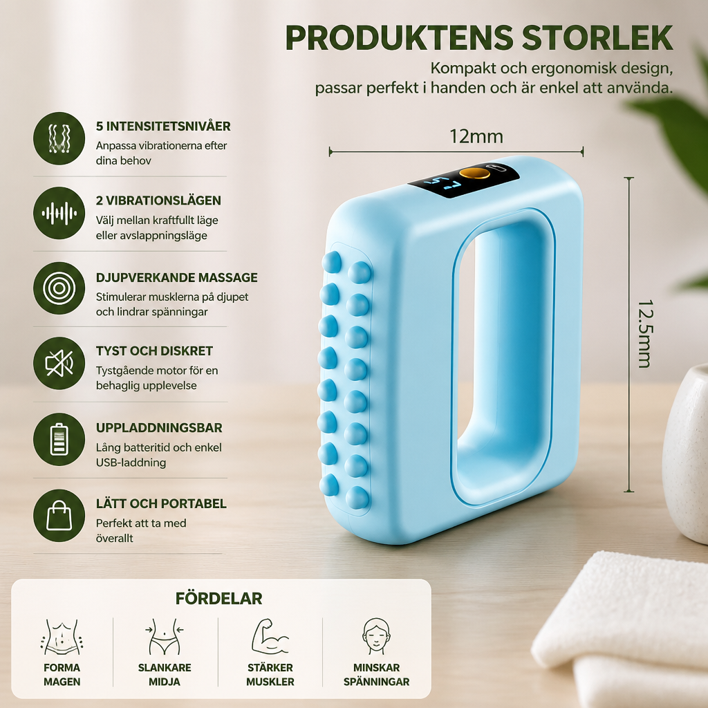 FormKraft™ – Vibrerande enhet för muskelaktivering och kroppskonturering för mage, midja och hela kroppen
