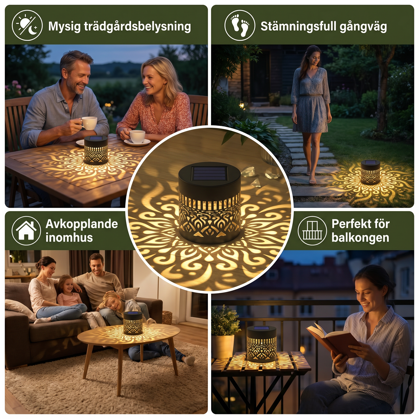 MandaGlow™ – Färgglad soldriven mandala-trädgårdslampa – vattentät LED-väggprojektionslykta för utomhusbruk