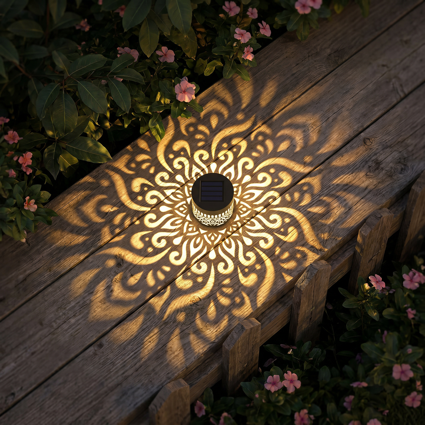 MandaGlow™ – Färgglad soldriven mandala-trädgårdslampa – vattentät LED-väggprojektionslykta för utomhusbruk