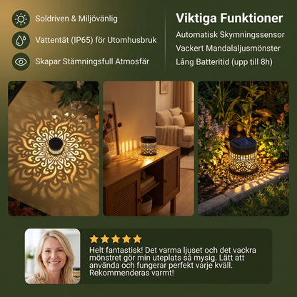 MandaGlow™ – Färgglad soldriven mandala-trädgårdslampa – vattentät LED-väggprojektionslykta för utomhusbruk