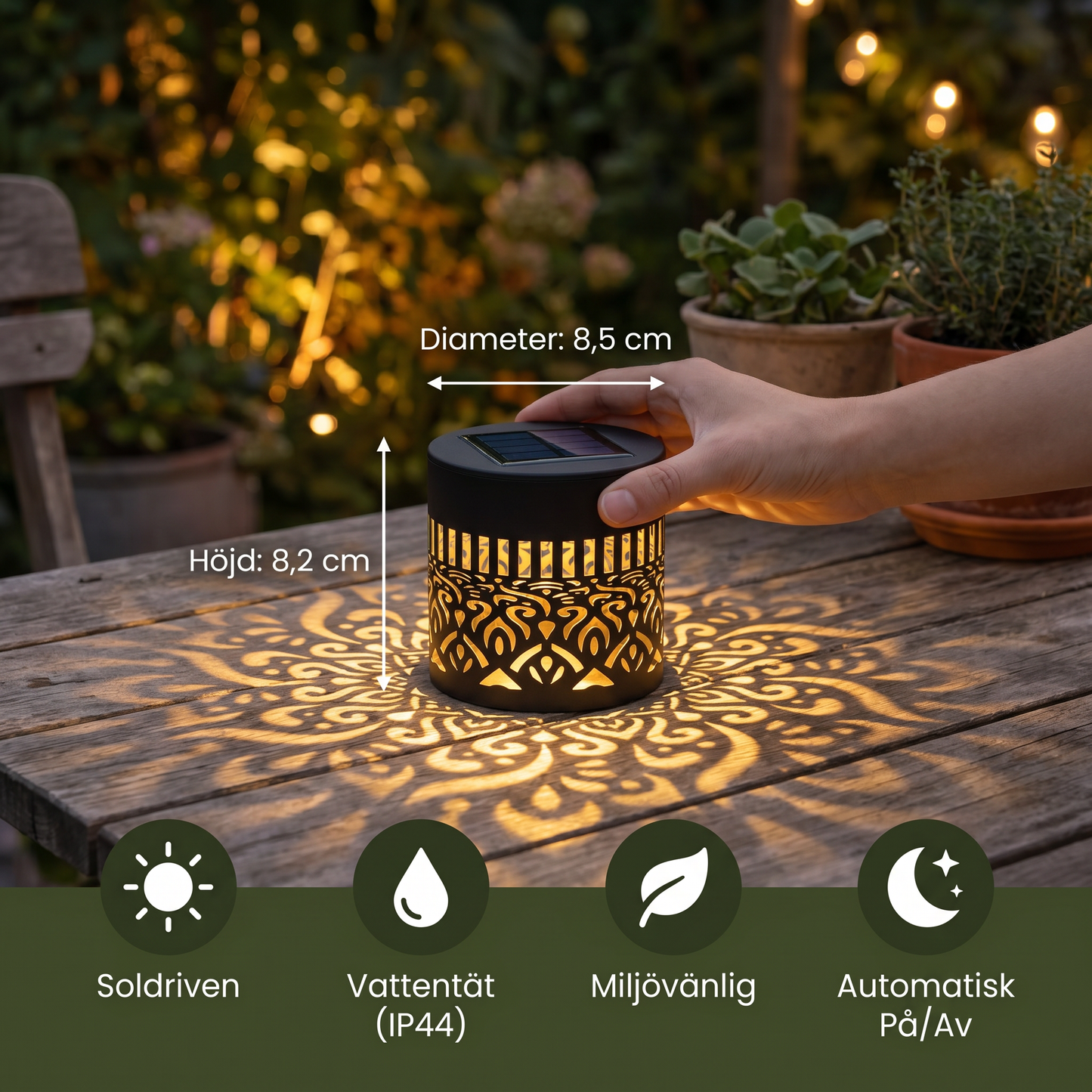 MandaGlow™ – Färgglad soldriven mandala-trädgårdslampa – vattentät LED-väggprojektionslykta för utomhusbruk