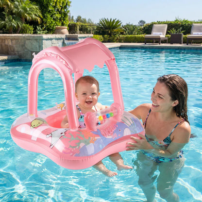 SolFlyt™ | Baby pool float med soltak och havsmotiv